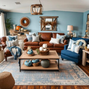 Fall Boho Blue Color Modern Farmhouse Living Room